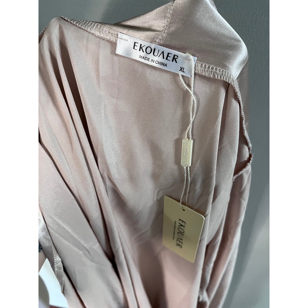 Ekouaer Womens Champagne Satin Lace Trim Robe XL Silky Kimono Bathrobe NWT - Picture 3 of 8